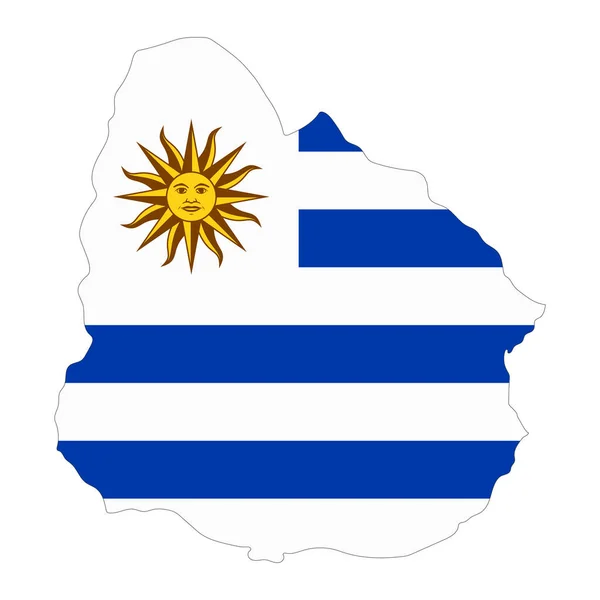 Mapa Uruguay Silueta Con Bandera Aislada Sobre Fondo Blanco — Vector de stock