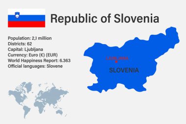 Dünyanın bayrak, sermaye ve küçük haritasıyla son derece ayrıntılı Slovenya haritası