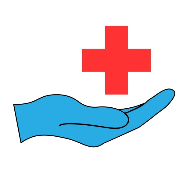 Krzyż Symbol Opieki Zdrowotnej Prosty Ikona Ilustracja Dłoni — Wektor stockowy
