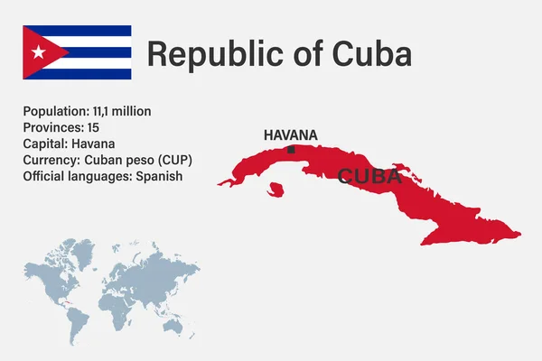 Carte Très Détaillée Cuba Avec Drapeau Capitale Petite Carte Monde — Image vectorielle