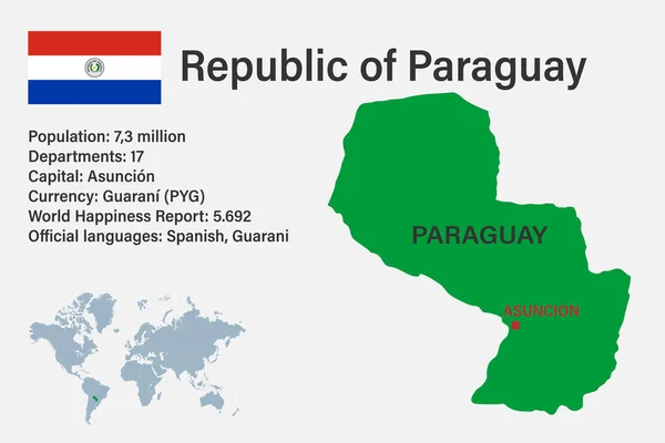 Mapa Muy Detallado Paraguay Con Bandera Capital Pequeño Mapa Del — Archivo Imágenes Vectoriales