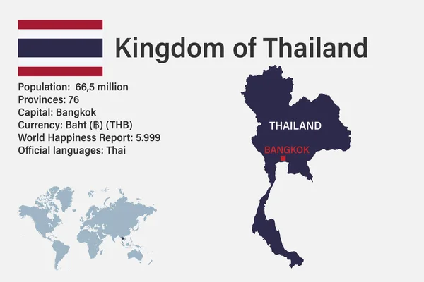 Подробная Карта Таиланда Флагом Столицей Маленькой Картой Мира — стоковый вектор