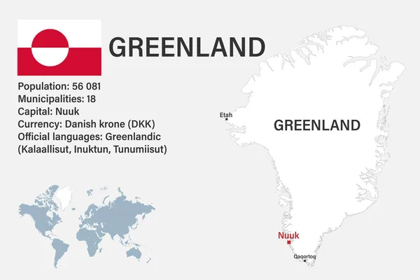 Wysoko Szczegółowa Mapa Grenlandii Flagą Stolicą Małą Mapą Świata Ilustracja Stockowa