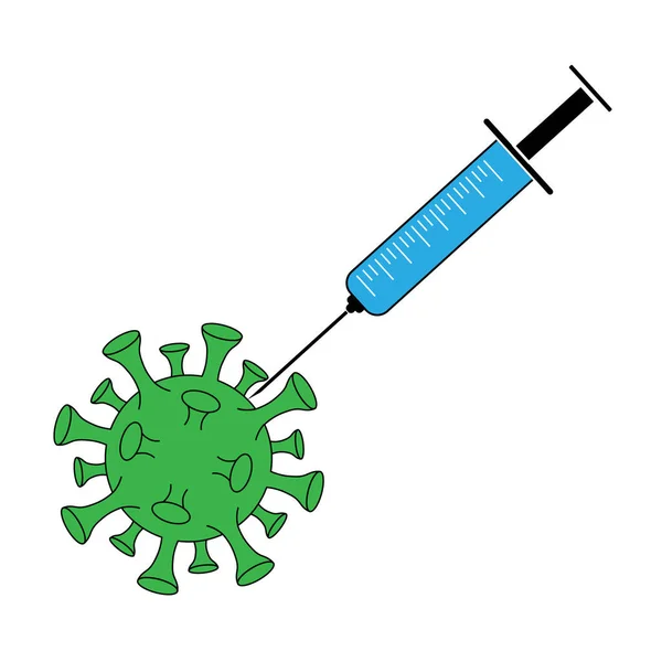 Aşıyla Birlikte Tıbbi Şırınga Covid Koronavirüs Aşısı Konsepti — Stok Vektör