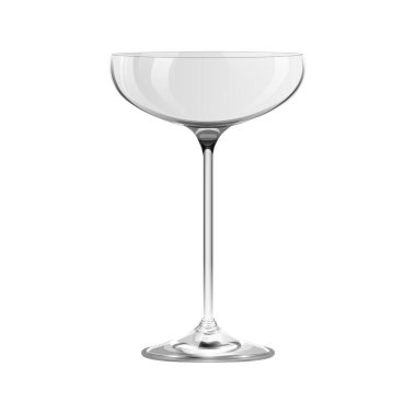 Beyaz arka planda izole edilmiş gerçekçi boş şampanya bardağı.