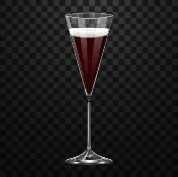 Realistické Červené Sklo Šampaňského Izolované Průhledném Pozadí — Stockový vektor