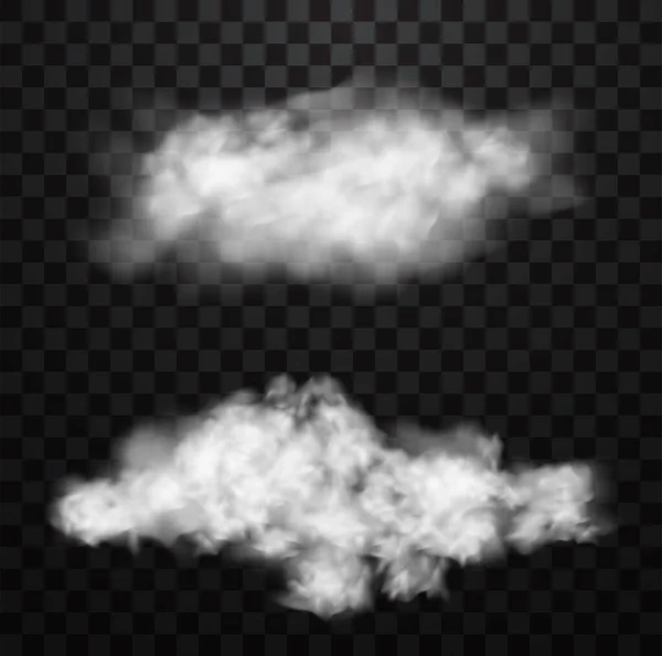 Nubes Esponjosas Realistas Blancas Niebla Humo Sobre Fondo Transparente — Vector de stock