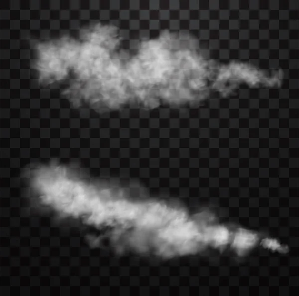 Białe Realistyczne Puszyste Chmury Lub Mgła Lub Dym Przezroczystym Tle Wektory Stockowe bez tantiem