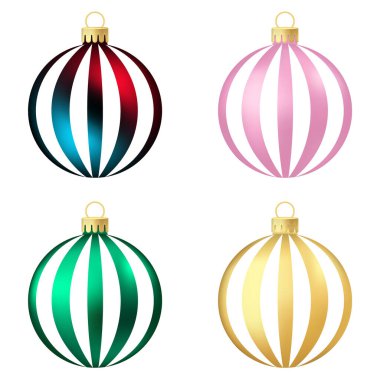 Gökkuşağı seti, pembe, yeşil ve altın Noel ağacı oyuncağı veya top