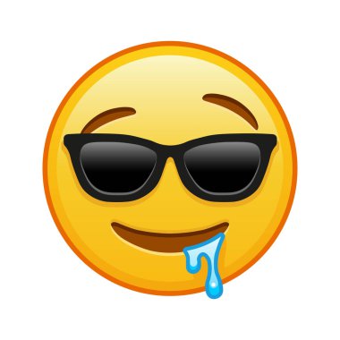 Gözlüklü, ağzı sulanmış, kocaman sarı emoji gülüşlü.