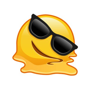 Güneş gözlüklü eriyen yüz. Sarı emoji gülüşü büyüklüğünde.