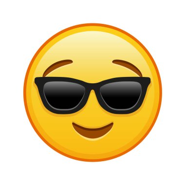 Güneş gözlüklü, hafifçe gülümseyen bir yüz. Kocaman sarı bir gülümseme.