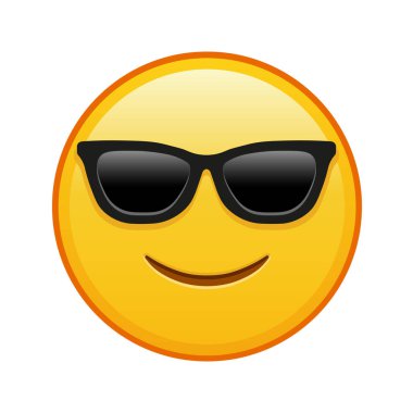 Güneş gözlüklü, hafifçe gülümseyen bir yüz. Kocaman sarı bir gülümseme.