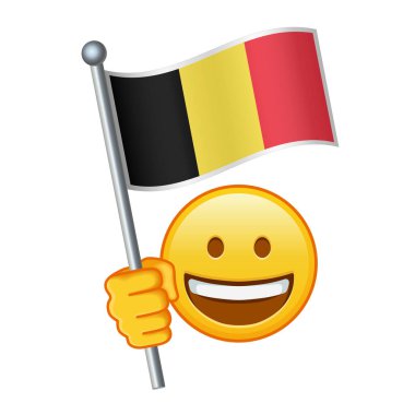 Belçika bayraklı Emoji. Sarı emoji gülüşlü büyük boy.