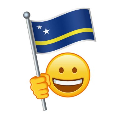 Curacao bayrağıyla Emoji Büyük sarı emoji gülümsemesi