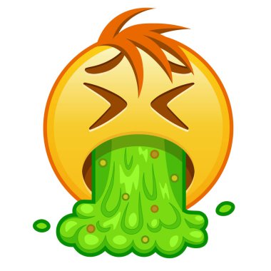 Yüzünde kusma var. Büyük boy sarı emoji gülüşü ve saçları.