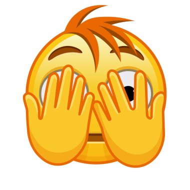 Korkmuş yüz ellerle kaplıydı. Kocaman sarı bir gülümseme ve saçları vardı.