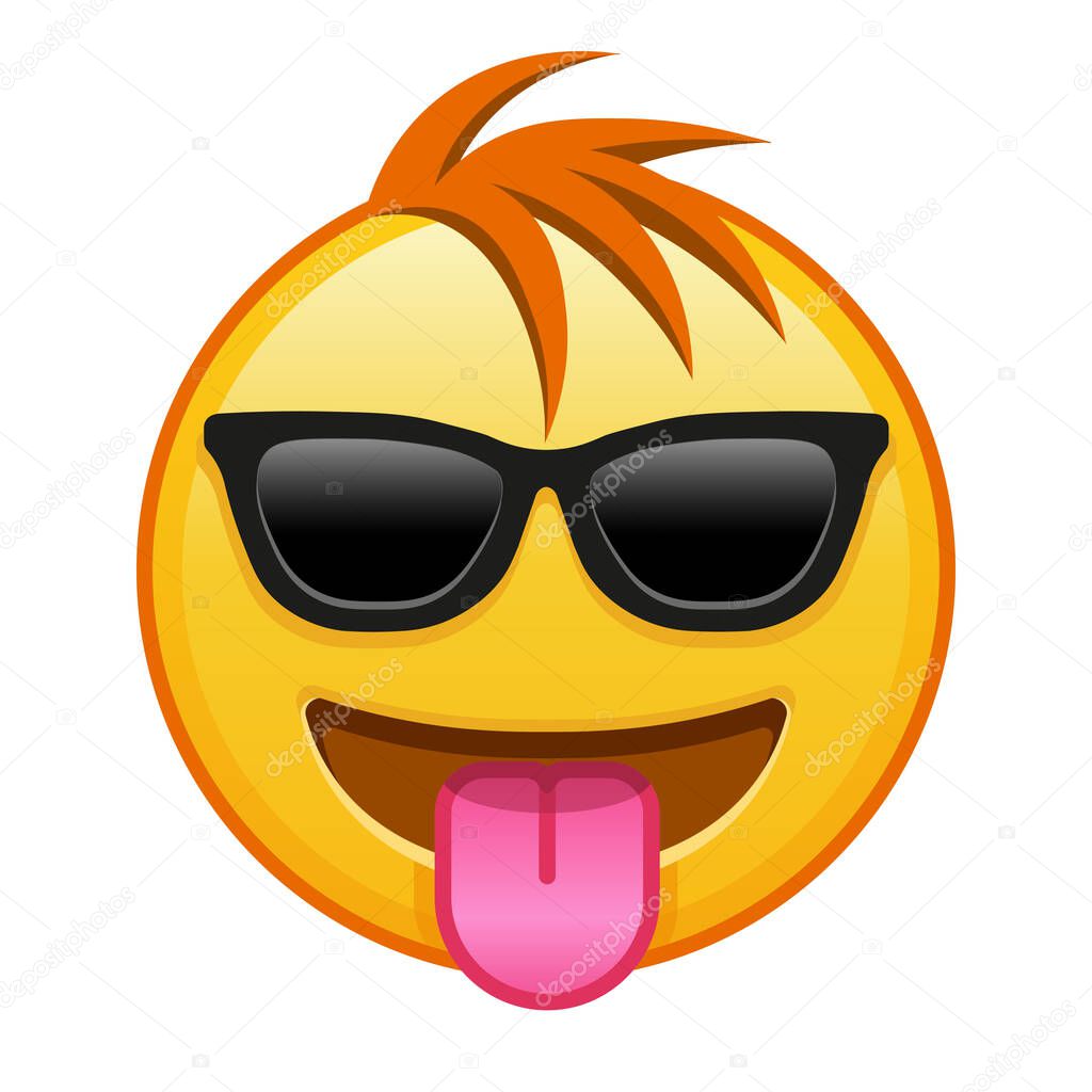 Face with tongue and sunglasses Large size of yellow emoji smile with hair