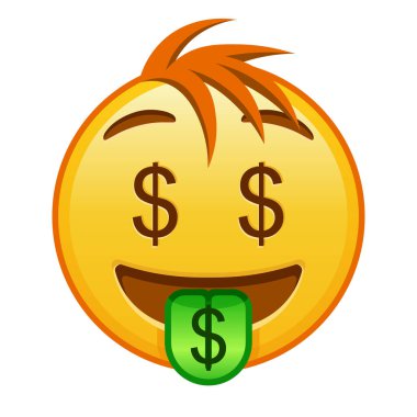 Koca ağızlı, sarı saçlı, gülümseyen bir ifade.