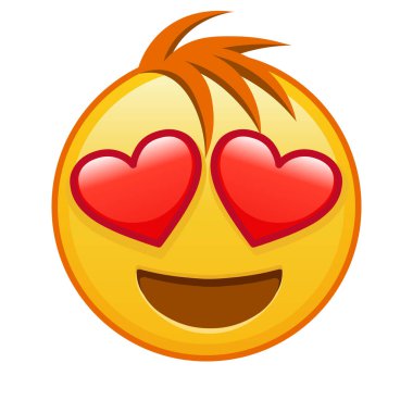 Gülen yüz, gülen gözler. Sarı emoji büyüklüğünde, saçları olan bir gülümseme.