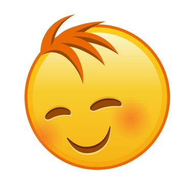 Gülen yüz, gülen gözler. Sarı emoji büyüklüğünde, saçları olan bir gülümseme.