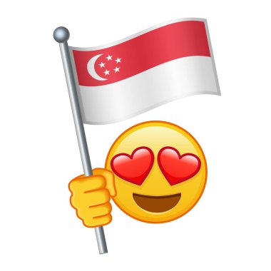 Singapur bayrağıyla Emoji. Sarı emoji gülüşü büyüklüğünde.