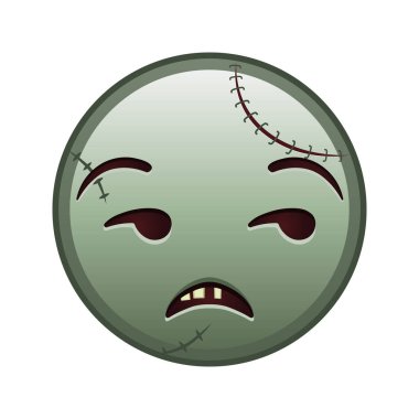 Onaylanmamış yüz ifadesi. Büyük bir zombi cadılar bayramı emojisi büyüklüğünde.