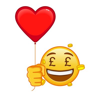 Kırmızı kalpli balon suratlı, kocaman sarı emoji gülüşlü.