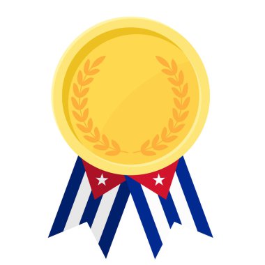 Spor için Küba bayrağı kurdeleleri olan altın madalyanın basit bir gösterimi