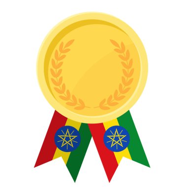 Etiyopya bayrak kurdeleleriyle spor dalında altın madalyanın basit bir illüstrasyonu