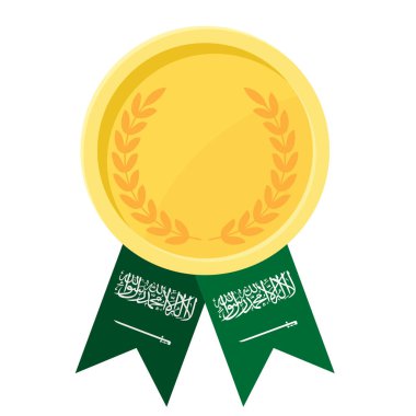 Spor için Suudi Arabistan bayraklarıyla altın ödül madalyasının basit bir illüstrasyonu