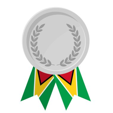 Spor için Guyana bayrak kurdeleleriyle gümüş madalyanın basit bir illüstrasyonu