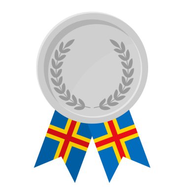Spor için Aland bayrak kurdeleleriyle gümüş madalyanın basit bir illüstrasyonu