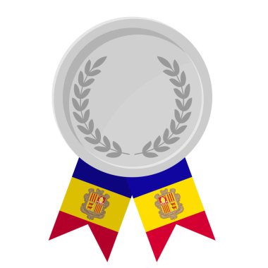 Spor için Andorra bayrak kurdeleleri ile gümüş madalyanın basit bir illüstrasyonu