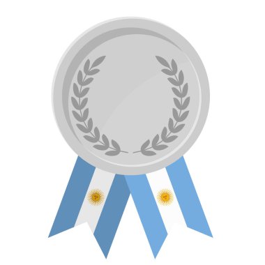 Spor için Arjantin bayrak kurdeleleriyle gümüş madalyanın basit bir illüstrasyonu