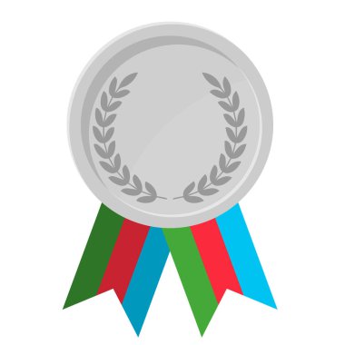 Spor için Azerbaycan bayrak kurdeleleriyle gümüş madalyanın basit bir illüstrasyonu