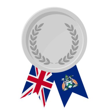 Spor için Ascension Island bayraklarıyla gümüş madalyanın basit bir illüstrasyonu