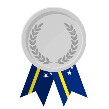 Spor için Curacao bayrak kurdeleleriyle gümüş madalyanın basit bir illüstrasyonu