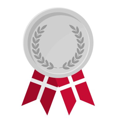 Spor için Danimarka bayrak kurdeleleriyle gümüş madalyanın basit bir illüstrasyonu