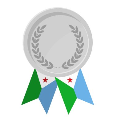 Cibuti bayrak kurdeleleriyle gümüş madalyanın basit bir illüstrasyonu