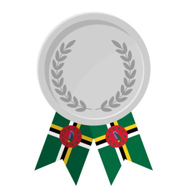 Dominica bayrak kurdeleleriyle gümüş madalyanın basit bir illüstrasyonu