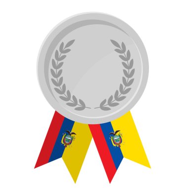 Spor için Ekvador bayrak kurdeleleri ile gümüş ödül madalyasının basit bir illüstrasyonu