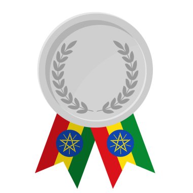 Spor için Etiyopya bayrak kurdeleleri ile gümüş madalyanın basit bir illüstrasyonu