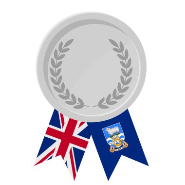 Falkland Adaları spor bayrak kurdeleleriyle gümüş madalyanın basit bir illüstrasyonu