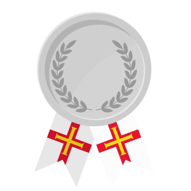 Spor için Guernsey bayrak kurdeleleriyle gümüş madalyanın basit bir illüstrasyonu