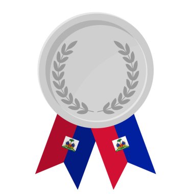 Spor için Haiti bayrak kurdeleleri ile gümüş madalyanın basit bir illüstrasyonu