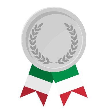 Spor için İtalya bayrak kurdeleleri ile gümüş madalyanın basit bir illüstrasyonu