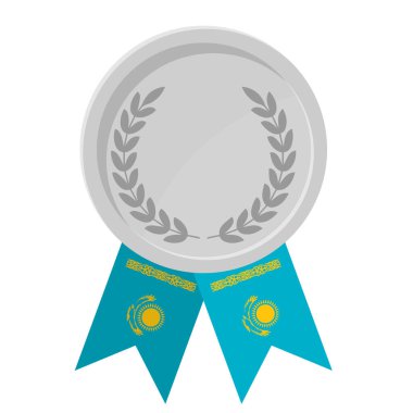 Kazakistan 'ın spor kurdeleleriyle gümüş madalyanın basit bir illüstrasyonu