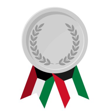 Spor için Kuveyt bayrak kurdeleleriyle gümüş madalyanın basit bir illüstrasyonu