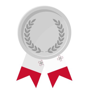 Spor için Malta bayrağı kurdeleleriyle gümüş madalyanın basit bir illüstrasyonu